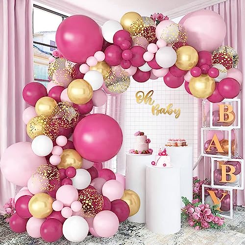Luftballon Girlande Rosa, 127 Stück Ballons Girlande Rosa Weiß Gold, Konfetti Luftballons für Geburtstag Hochzeit Baby Shower Valentine Prinzessin Party Dekoration von LUOBITO