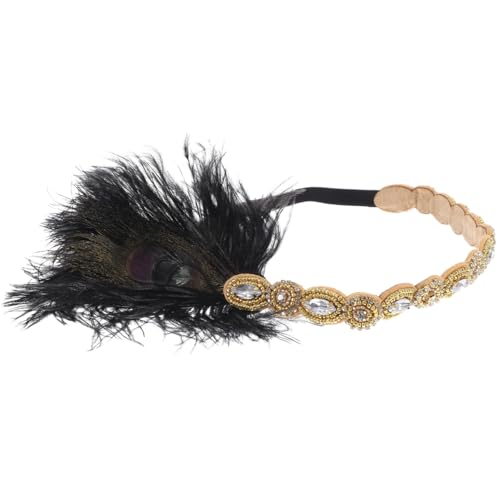 LUOEM Damen Pfau Flapper Stirnband Haarband 1920s Elastisch mit Strass für Party Hochzeit Burlesque Kostüm Accessoire (Golden) von LUOEM