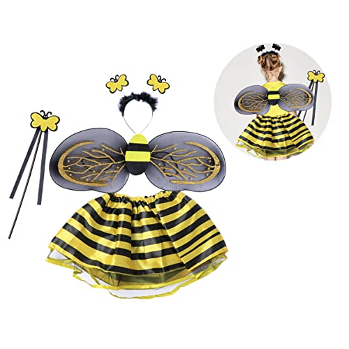 Luoem Bienenkostüm für Mädchen 3-8 Jahre Flügel Zauberstab Haarreif Feenrock 4 Teile von LUOEM