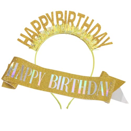 LUOFENG Geburtstag Stirnbänder und Schärpe Set Luxuriöse Feier Kopfbedeckung Verstellbar für Feiern und Partys von LUOFENG