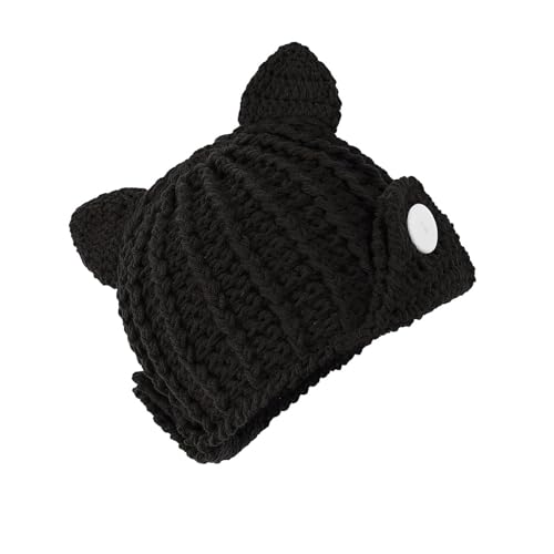 LUOFENG Häkelmütze mit Totenkopf-Hut für Halloween-Aktivitäten, gehäkelte Mütze mit Ohren, Pullover, Cosplay, Kätzchen, Totenkopfmützen, 2000er Jahre von LUOFENG