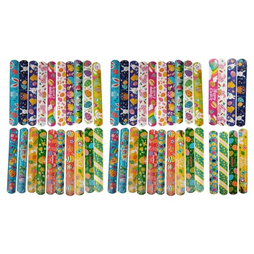 LUOFENG Oster-Druckknopf-Armbänder, 48 Stück, Slap-Bänder, stilvolle Armbänder für festliche Osterfeiern, zufällige Stile von LUOFENG