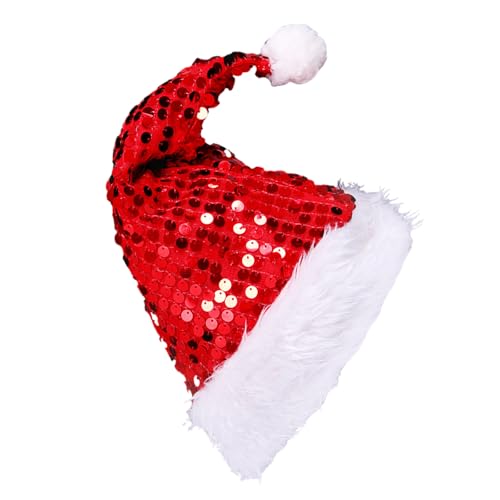 LUOFENG Pailletten-Weihnachtsmannmütze, dicker Plüsch-Kopfschmuck, weiße pelzige Krempe, für Weihnachtsfeiern, Cosplay-Zubehör von LUOFENG