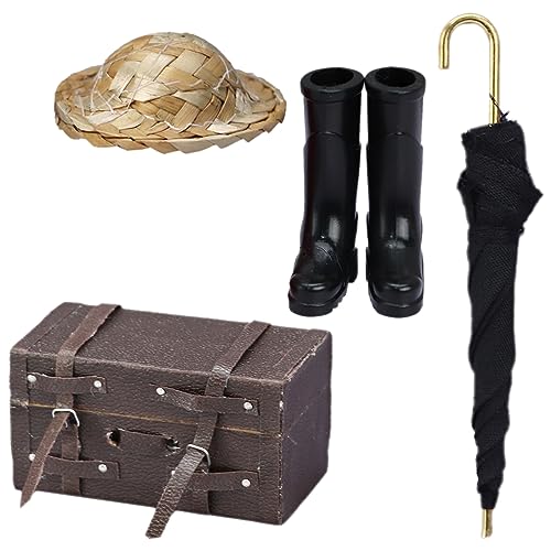 LUOZZY Miniatur Koffer Schuhe Regenschirm Strohhut Modell für 1:12 Puppenhaus Micro Landschaft Ornamente von LUOZZY