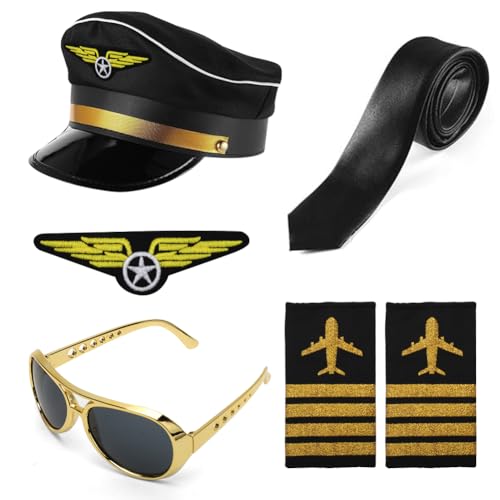 LUPATDY Pilot Kapitän Kostüm Zubehör, Pilot Set für Kinder Damen Herren Erwachsene Halloween Weihnachten Ostern Party Dekoration Kostüm Zubehör Kapitän Fasching Karneval, Schulterklappen Streifen LUPATDY Pilot Kapitän Kostüm Zubehör, Pilot Set für Kinder Damen Herren Erwachsene Halloween Weihnachten Ostern Party Dekoration Kostüm Zubehör Kapitän Fasching Karneval, Schulterklappen Streifen von LUPATDY