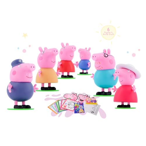 LUPPA Peppa Pig Peppa Wutz Spielzeug mit Figuren in der Lunchbox aus der Dose zum Sammeln, inklusive Malvorlagen, Aufkleber, Maske, Fingerpuppen und Armable Stanzfiguren (6 Fig + Art & Crafts) von LUPPA