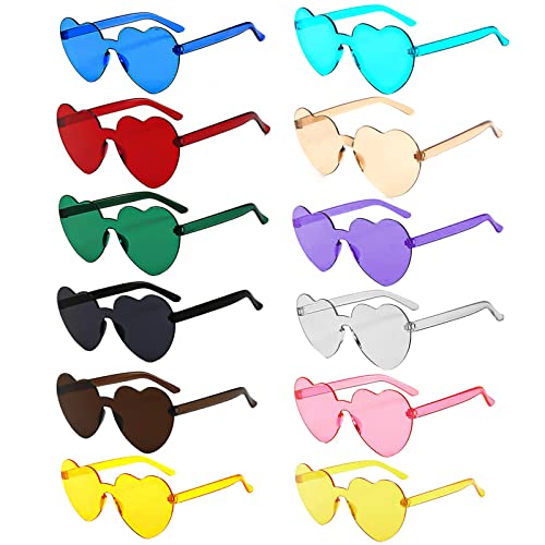 LURICO Herz Sonnenbrille, 12 Stück Party Brille, Herzbrille Retro Hippie Brille, Rund Herz Sonnenbrille Lustige Partybrillen für Fasching Foto Requisiten Geburtstagsfeier Für Kinder und Erwachsene von LURICO