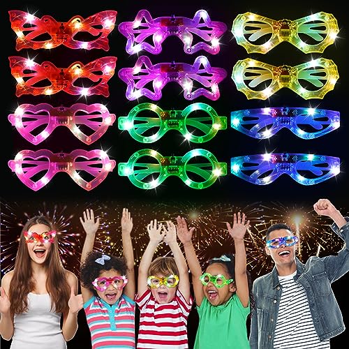 Partybrillen Set LED, 12 Stück LED Partybrille Set, Leuchtende Partybrille, LED Brille für Party Set, für Weihnachten Halloween Karneval Geburtstagsfeier Hochzeit Party Konzert von LURICO
