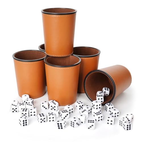 Würfelbecher Set 6, Schocken Set, mit 6 Würfelbecher Leder Set und 36 Würfeln (16 mm), Schockbesteck Leder, für Bar-Party Würfelspiele von LURICO