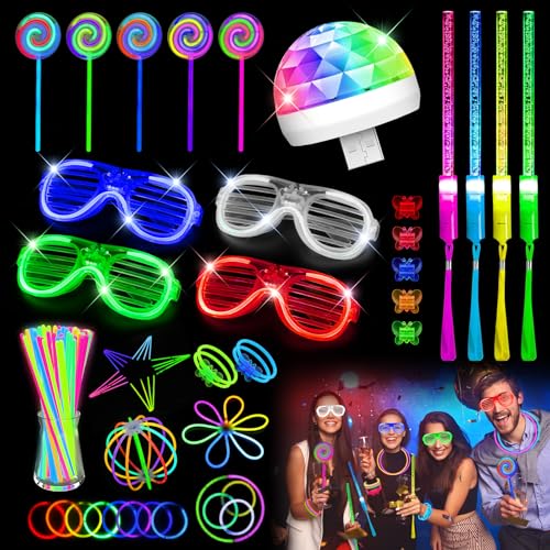 Neon Knicklichter Party Set, 74 Stück Knicklichter Kinder Set mit Led Discokugel, Brille Neon Party Gadgets Neon, LED Brille Party, für Geburtstags Festival Hochzeiten, Karnevals und Musikfestivals Neon Knicklichter Party Set, 74 Stück Knicklichter Kinder Set mit Led Discokugel, Brille Neon Party Gadgets Neon, LED Brille Party, für Geburtstags Festival Hochzeiten, Karnevals und Musikfestivals von LURICO