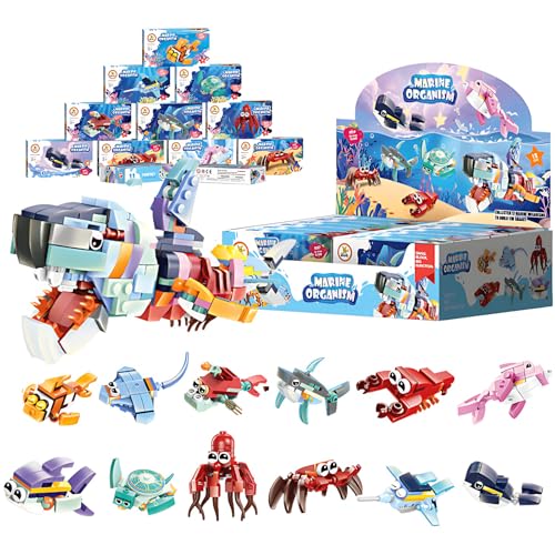 LURNODY 12-Teiliges Mini Bausteine Set für Meerestiere, Klemmbausteine Tiere, Geburtstag Mitgebsel, Goodie Bag Kindergeburtstag für Kinder Ab 4 Jahren von LURNODY
