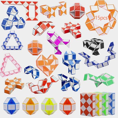 LURNODY 15 Stück 24 Blöcke Magische Schlange Set, Mini Magic Snakes, 3D Puzzle Magische Schlange Spielzeug, Kleine Geschenke für Kinder Spielzeug Give Aways Kindergeburtstag Gastgeschenke von LURNODY