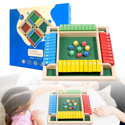 LURNODY Shut The Box Spiel 4 Spieler, Würfelspiel, Brettspiel aus Holz, Mathematik Lernspielzeug, Verbessert Mathematik Und Entscheidungsfähigkeiten, Mathespiele für Kinder und Erwachsene LURNODY Shut The Box Spiel 4 Spieler, Würfelspiel, Brettspiel aus Holz, Mathematik Lernspielzeug, Verbessert Mathematik Und Entscheidungsfähigkeiten, Mathespiele für Kinder und Erwachsene von LURNODY