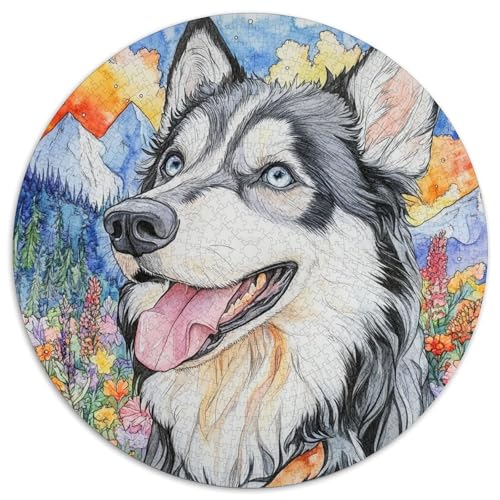 Alaskan Malamute 1000 Teile, rundes Puzzle, Tier, kreatives Puzzle, Erwachsene und Kinder, schwierig, Fast unmöglich, 1000 Teile (67,5 x 67,5 cm) von LUSDNUREN