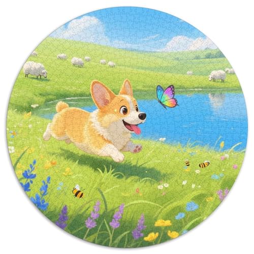 Corgi 1000 Teile Runde Puzzles Hund Kreative Puzzles Erwachsene und Kinder schwierig Fast unmöglich 1000 Teile (67,5 x 67,5 cm) von LUSDNUREN