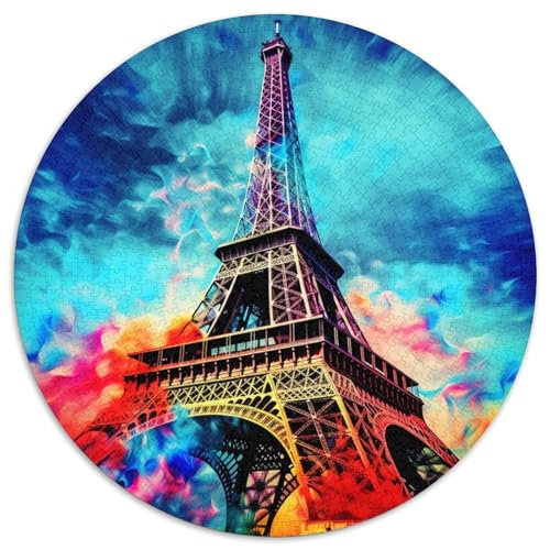 Eiffelturm, 1000 Teile, rundes Puzzle, Bauen, kreatives Puzzle, Erwachsene und Kinder, einzigartige Herausforderungsspiele, 1000 Teile (67,5 x 67,5 cm) von LUSDNUREN