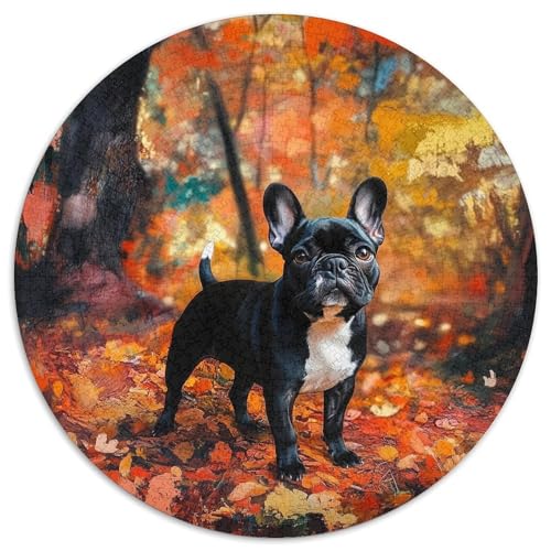 Französische Bulldogge, 1000 Teile, rundes Puzzle, Tier, kreatives Puzzle, Erwachsene und Kinder, einzigartige Herausforderungsspiele, 1000 Teile (67,5 x 67,5 cm) von LUSDNUREN
