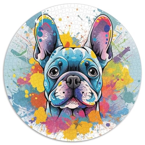 Französische Bulldogge, 1000 Teile, rundes Puzzle, Tier, kreatives Puzzle, Erwachsene und Kinder, schwierig, Fast unmöglich, 1000 Teile (67,5 x 67,5 cm) von LUSDNUREN