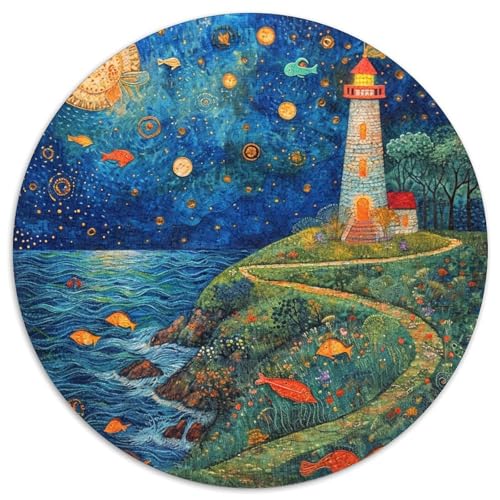 Harbor Leuchtturm, 1000 Teile, rund, kreatives Puzzle, für Erwachsene und Kinder, schwierig, herausfordernd, 1000 Teile (67,5 x 67,5 cm) von LUSDNUREN