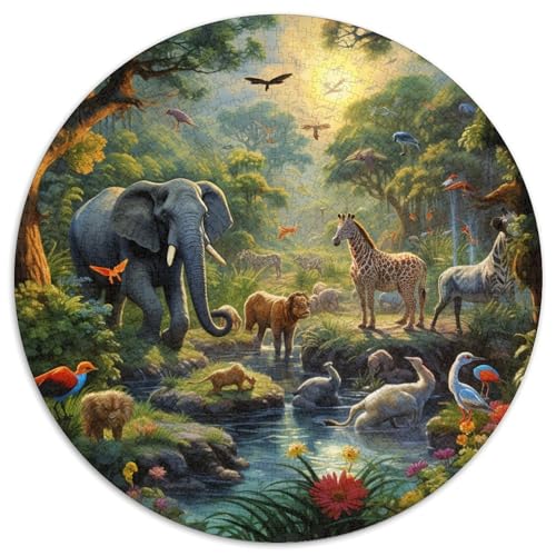 Jungle Animals1000 Teile Rundes Puzzle Tierkreatives Puzzle für Erwachsene und Kinder, schwierige Puzzles, 1000 Teile (67,5 x 67,5 cm) von LUSDNUREN