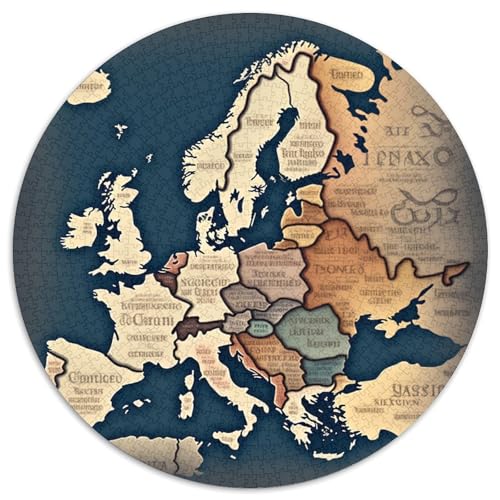 Karte von Europa, 1000 Teile, kreisförmige Puzzle-Karte, kreative Puzzles für Erwachsene und Kinder, schwierige Puzzles, 1000 Teile (67,5 x 67,5 cm) von LUSDNUREN