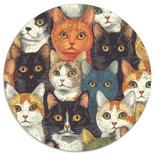 Niedliche Katze, 1000 Teile, rundes Puzzle, Tier, kreatives Puzzle, Erwachsene und Kinder, schwierige Puzzles, 1000 Teile (67,5 x 67,5 cm) von LUSDNUREN