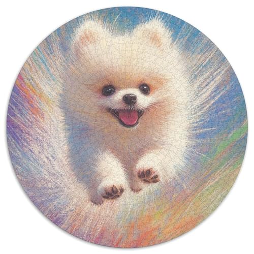 Pomeranian 1000 Teile Rundes Puzzle Tier, Kreative Puzzles für Erwachsene und Kinder, schwierige Puzzles, 1000 Teile (67,5 x 67,5 cm) von LUSDNUREN