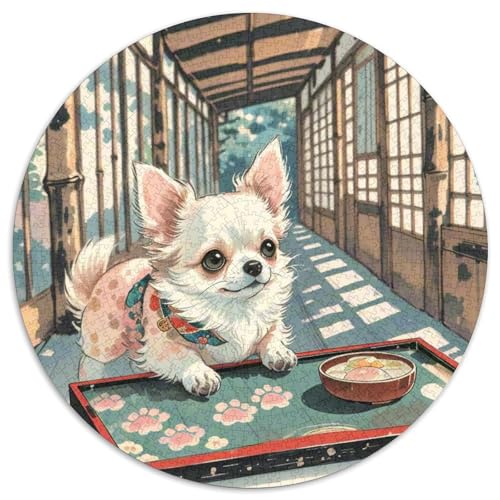 Pomeranian 1000-teiliges rundes Puzzle, kreatives Puzzle, für Erwachsene und Kinder, schwierig, herausfordernd, 1000 Teile (67,5 x 67,5 cm) von LUSDNUREN