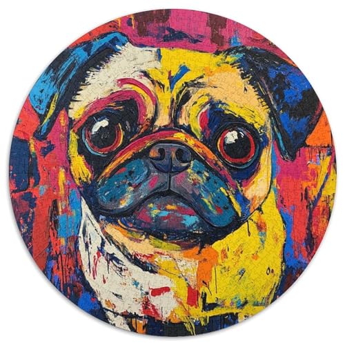 Pug1000 Teile Rundes Puzzle Tier, Kreative Puzzles für Erwachsene und Kinder, einzigartige Herausforderungsspiele, 1000 Teile (67,5 x 67,5 cm) von LUSDNUREN