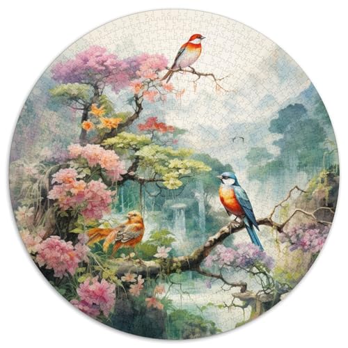 Rundes Puzzle mit Vögeln und Blumen, 1000 Teile, Tier, kreatives Puzzle, Erwachsene und Kinder, anspruchsvolle und pädagogische Kunst, 1000 Teile (67,5 x 67,5 cm) von LUSDNUREN