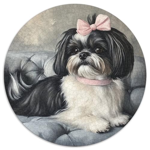 Shih Tzu 1000 Teile Rundes Puzzle Tier, Kreative Puzzles für Erwachsene und Kinder, einzigartige Herausforderungsspiele, 1000 Teile (67,5 x 67,5 cm) von LUSDNUREN