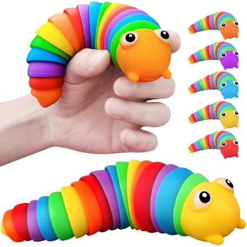 Fidget Spielzeug Slug für Kinder Erwachsene, sensorische Spielzeug, Osterkorb Stuffers, Strümpfe Stuffers, Party Gefallen (teilige Raupe, 6) von LUSTERMOON
