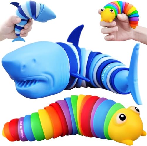 LUSTERMOON Raupe Dekompression Spielzeug Ozean Hai, Stim Spielzeug Dekompression Spaß Autismus ADHD zappeln Kinderspielzeug Dekompression Geschenk Erwachsene (Raupe + Hai) von LUSTERMOON