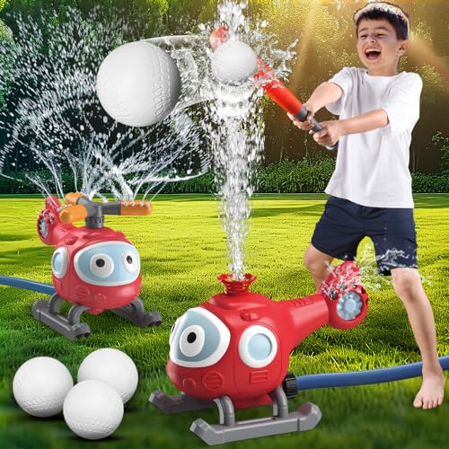 LUSTERMOON 2-in-1-Wassersprinkler-Baseballspielzeug-Set, Hinterhof-Spinnwassersprühspielzeug, Sommer-Outdoor-Sprinkler-Spielzeug, T-Ballspiel, Rasen-Hinterhof-Spiel für Kinder (Flugzeug) von LUSTERMOON