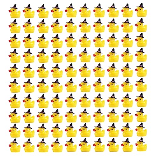 100 Stück Mini Enten Harz, Miniatur-Enten Halloween-Hexenhut-Harz-Ente Mini-Harz-Enten zum Basteln Schule Puppenhaus Halloween-Dekoration (Lila Zaubererhut) von LUTER
