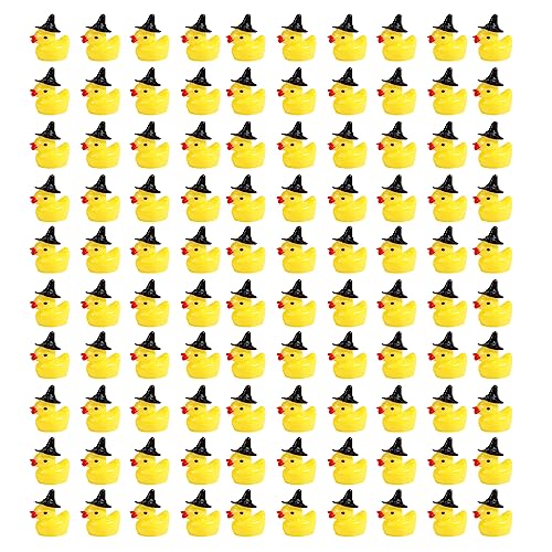 100 Stück Mini Enten Harz, Miniatur-Enten Halloween-Hexenhut-Harz-Ente Mini-Harz-Enten zum Basteln Schule Puppenhaus Halloween-Dekoration (Schwarzer Zaubererhut) von LUTER