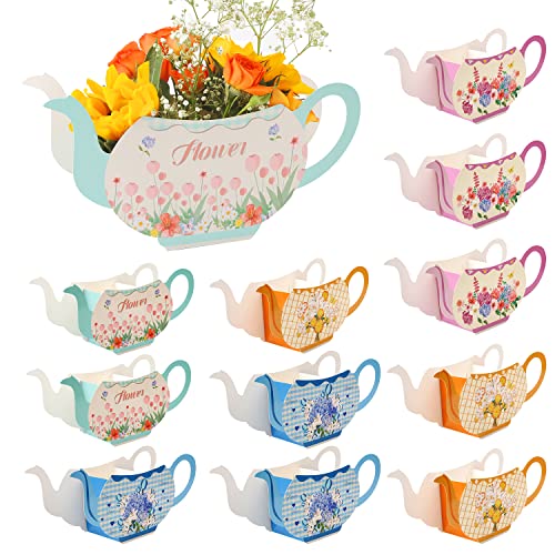 LUTER 12 Stück Tea Party Dekorationen, Blumen Teekannen Herzstück Tee Party Blumenkästen Blumen Tee Party Gefälligkeiten für Blumen Themen Tee Party Hochzeit (4 Stile) von LUTER