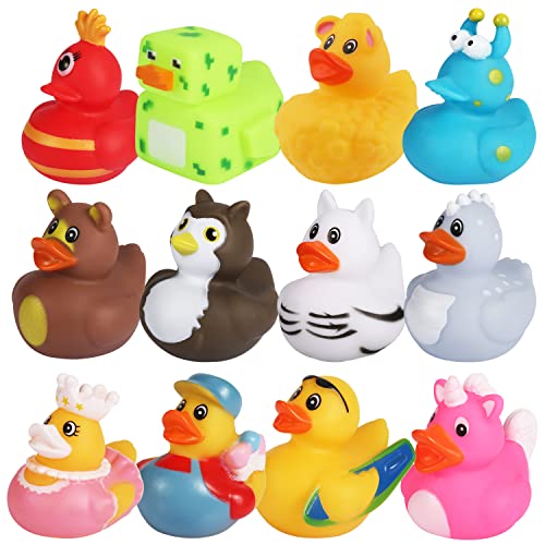12Pcs Sortierte Gummi Enten, Lustig Gummi Enten für Baden Enten Spielzeug Neuheit Schwimmendes Badewannen Spielzeug für Kinder Babyparty Jeep-Ducking Weihnachts Gastgeschenke (12 Stile) von LUTER