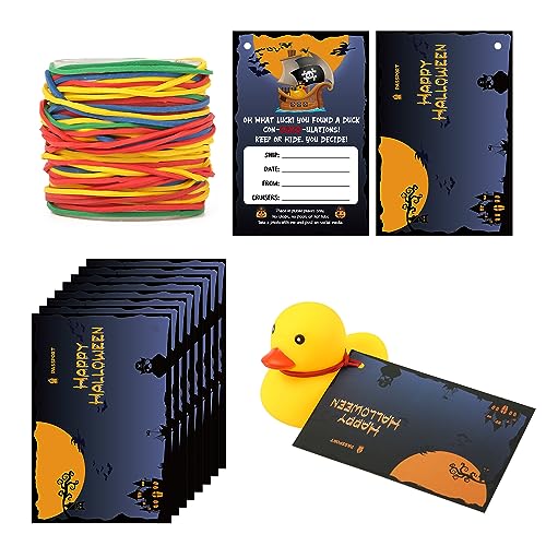 50 Stück Cruising Ducks und Tags, 8,9 x 6,1 cm Halloween-Gummi-Enten-Tags mit 50 bunten Gummibändern Enten-Tags für Cruise Ducking für Halloween-Party Geburtstagsgeschenke Spiel-Requisiten von LUTER