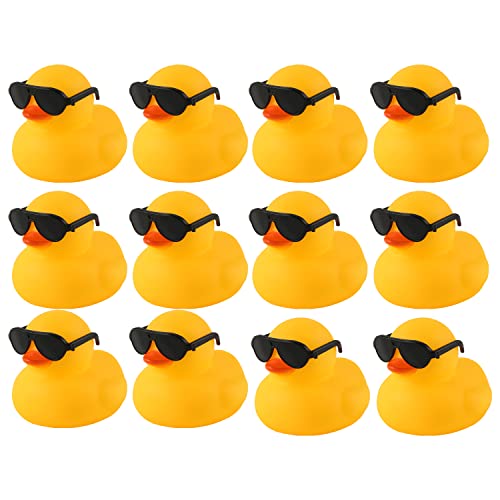 LUTER Gummi Enten, 12St 5cm Bad Eenten Spielzeug mit 12St Sonnenbrillen Ente Float and Squeak Gummi Enten für Baden Cute Yellow Badeente für Babyparty Geburtstags Party Dekor Zubehör von LUTER