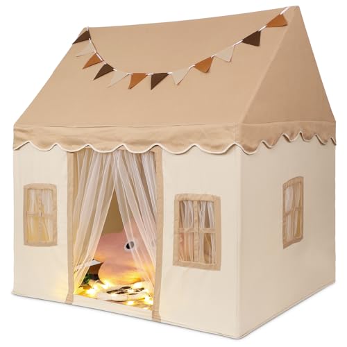 Kinderspielzelt mit Matte Banner Sternenlicht, Indoor-Spielhaus für Kleinkinder Großes Zelt mit Fenster Gaze-Vorhang Möbel Spielzimmer-Geschenk für Mädchen Jungen Outdoor von LUTER