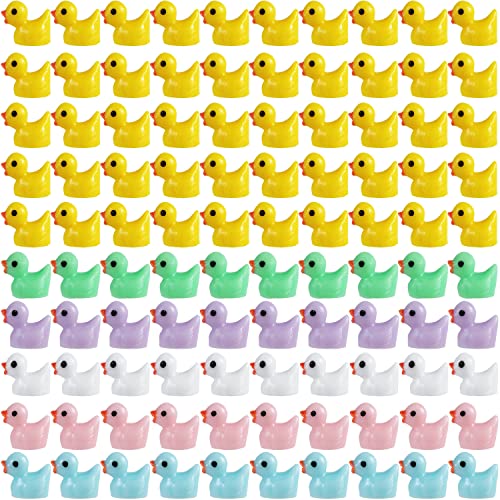 LUTER 100 Stück Mini Harz Enten zum Basteln, Bunte Kleine Enten 6 Farben Enten Miniaturfiguren für Aquarium Gartenlandschaft Puppenhaus Ornament Topfdekorationen zum Selbermachen von LUTER