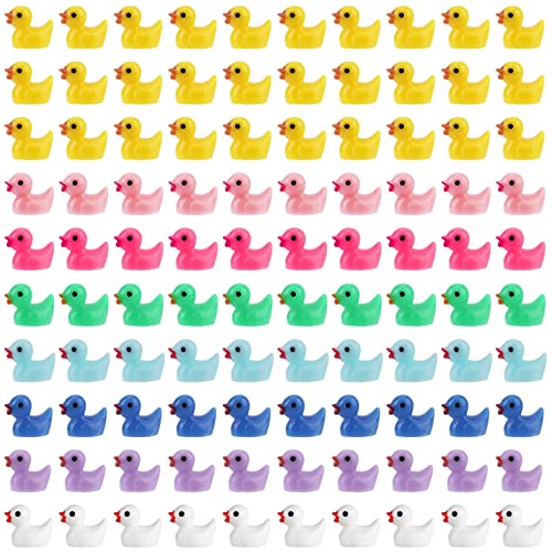 LUTER 100 Stück Mini Harz Enten zum Basteln, Kleine Enten-Miniaturfiguren für Aquarium, Garten, Landschaft, Puppenhaus, Ornament, Topfdekoration, DIY (Mehrfarbig) von LUTER