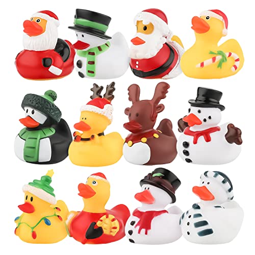 LUTER 12 Stück Weihnacht Gummienten, Bade Gummi Enten Spielzeug Süße Gummi Badeenten für Feiertagsfeiern Partyzubehör Geschenke von LUTER
