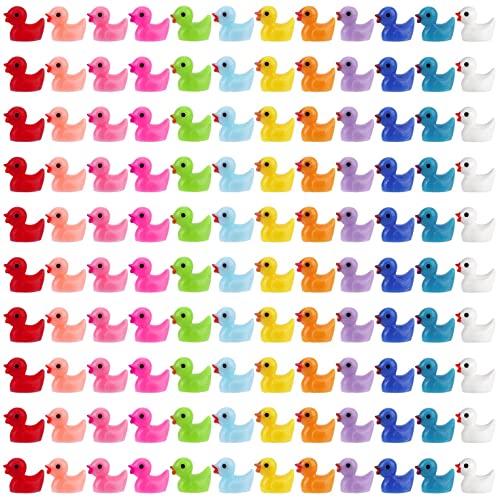 LUTER 120 Stück Mini Harz Enten, 1,2 x 1,7 x 1,5 cm Kleine Enten Enten-Harzfiguren Miniatur-Puppenhaus-Zubehör DIY-Anhänger für Geburtstag Weihnachtsfeier (12 Farben) von LUTER