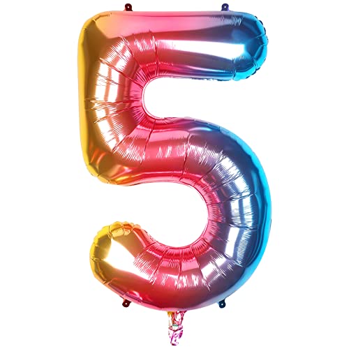 LUTER 40Zoll Zahlen Ballons Regenbogen 5, Regenbogen Helium Folienballon Regenbogen Number Balloons Helium Regenbogen-Zahlenballon für Geburtstagsfeier-Dekoration LUTER 40Zoll Zahlen Ballons Regenbogen 5, Regenbogen Helium Folienballon Regenbogen Number Balloons Helium Regenbogen-Zahlenballon für Geburtstagsfeier-Dekoration von LUTER