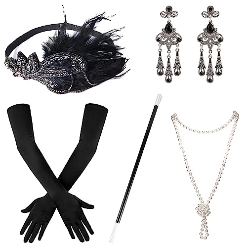 LUTER 5st Flapper Accessoires, 1920er Accessoires Damen Roaring 20s Accessoires für Gatsby Accessoires Damen für Frauen Mädchen Kostüm von LUTER