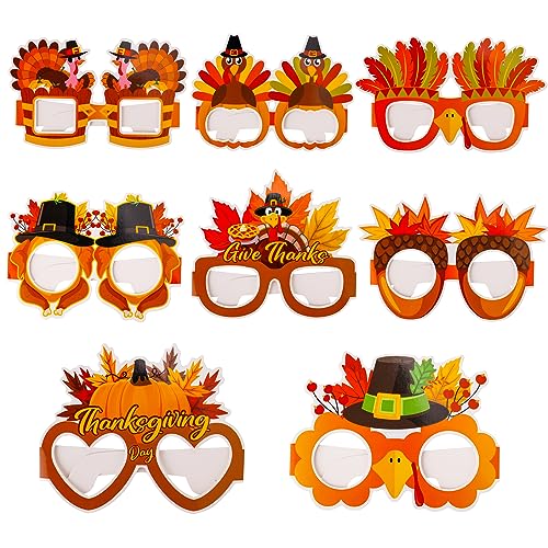 LUTER 8 Paare Thanksgiving Party Brille, Herbstthema Turkey Eyeglasses Foto Requisiten Truthahn Brille für Thanksgiving Tag Weihnachten Geburtstag Karneval Partyzubehör (Stil 2) von LUTER