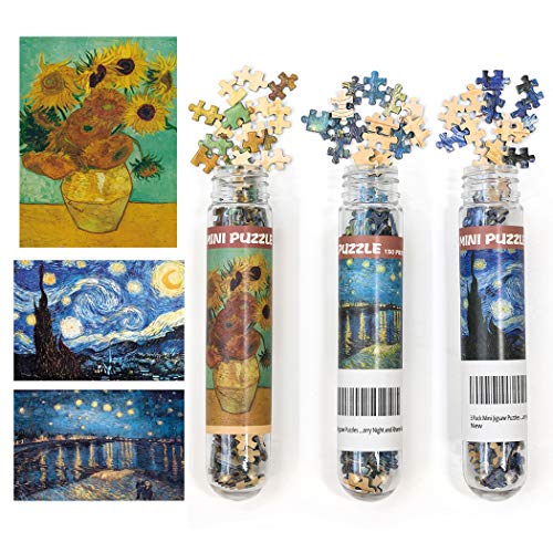 Mini-Puzzle, 150 Teile, für Erwachsene, kleines Puzzle, 15,2 x 10,2 cm, Unterhaltungsspielzeug für Heimdekoration (Sternennacht, Rhone Fluss, Sonnenblume) von LUUFAN