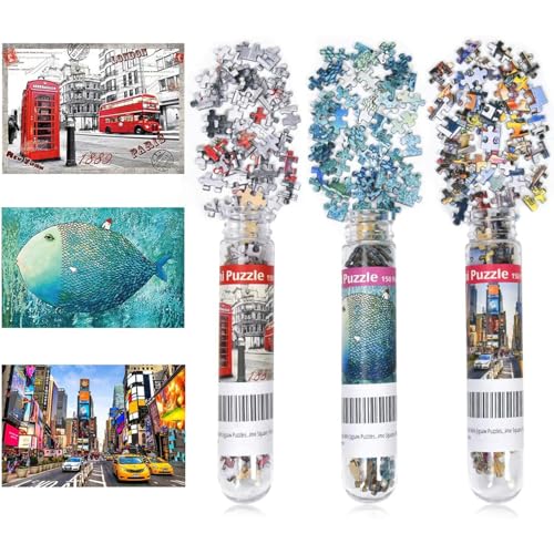 LUUFAN 3 Pack Mini Jigsaw Puzzles 150 Pieces for Adults Small Jigsaw Puzzle 6 x 4 Inches Entertainment Toys for Home Decor (London, Time Square, Fish and House) von LUUFAN